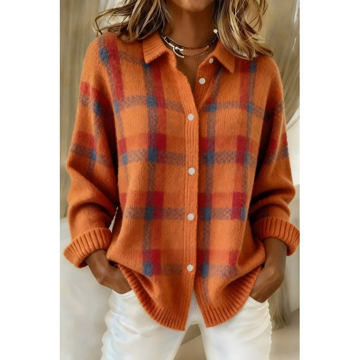 Women's Plaid Cardigan - Long Sleeve Button Front