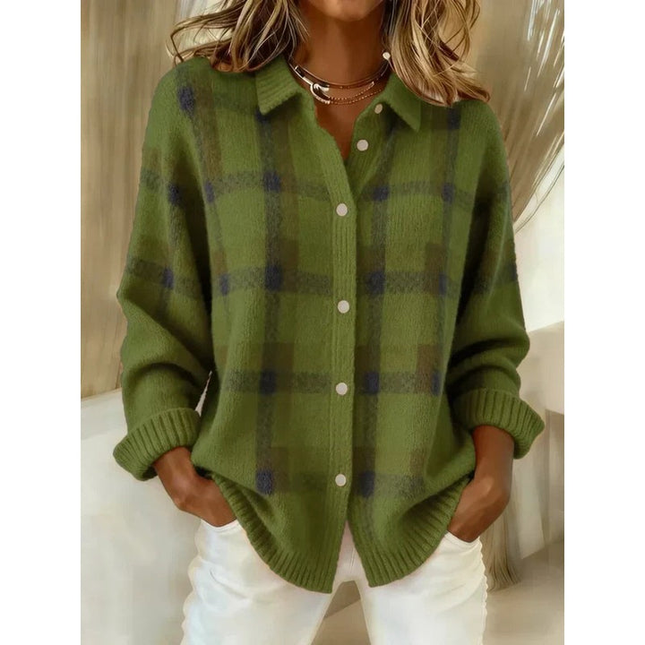 Women's Plaid Cardigan - Long Sleeve Button Front