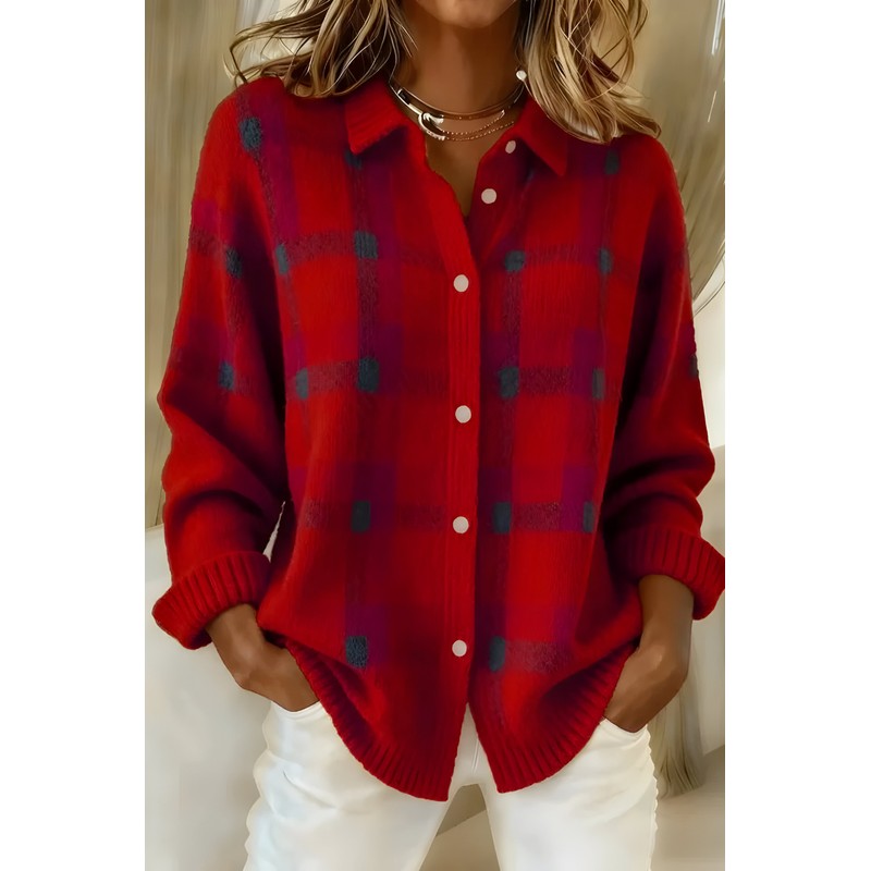 Women's Plaid Cardigan - Long Sleeve Button Front