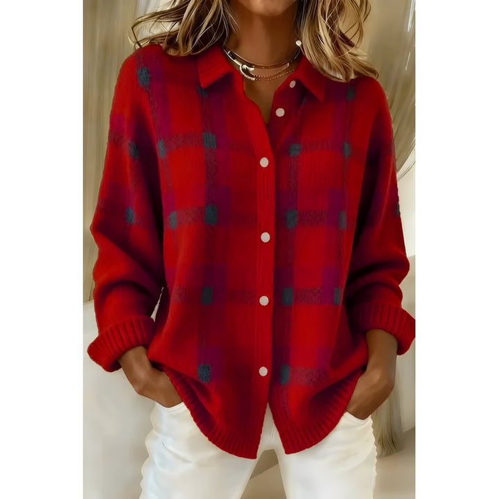 Women's Plaid Cardigan - Long Sleeve Button Front