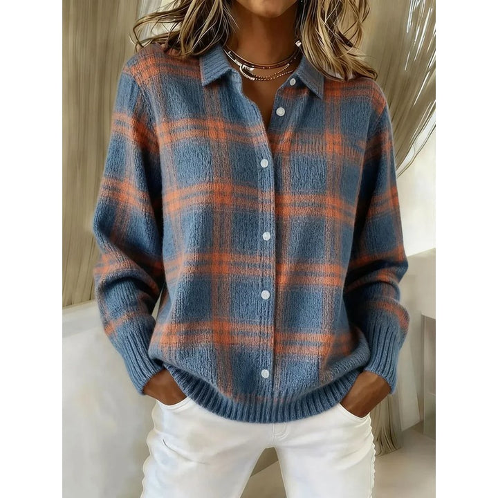 Women's Plaid Cardigan - Long Sleeve Button Front