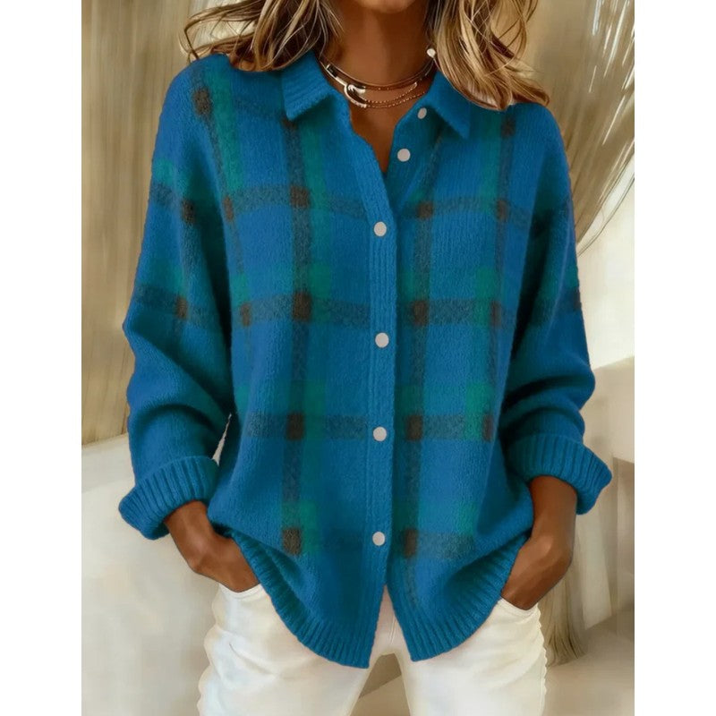 Women's Plaid Cardigan - Long Sleeve Button Front