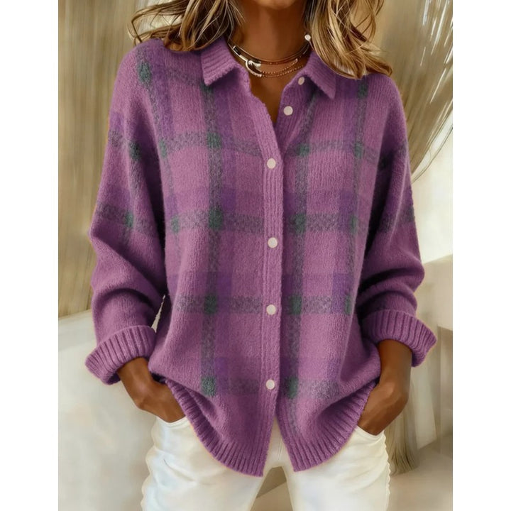 Women's Plaid Cardigan - Long Sleeve Button Front