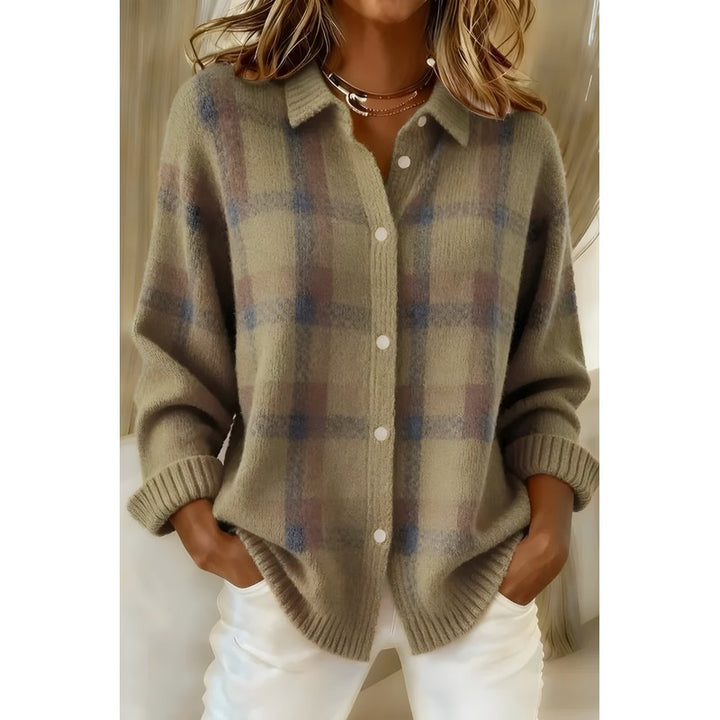 Women's Plaid Cardigan - Long Sleeve Button Front