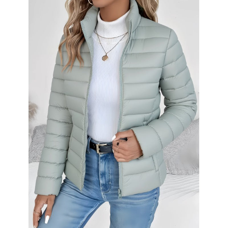 Women's Quilted Puffer Jacket - High Stand Collar