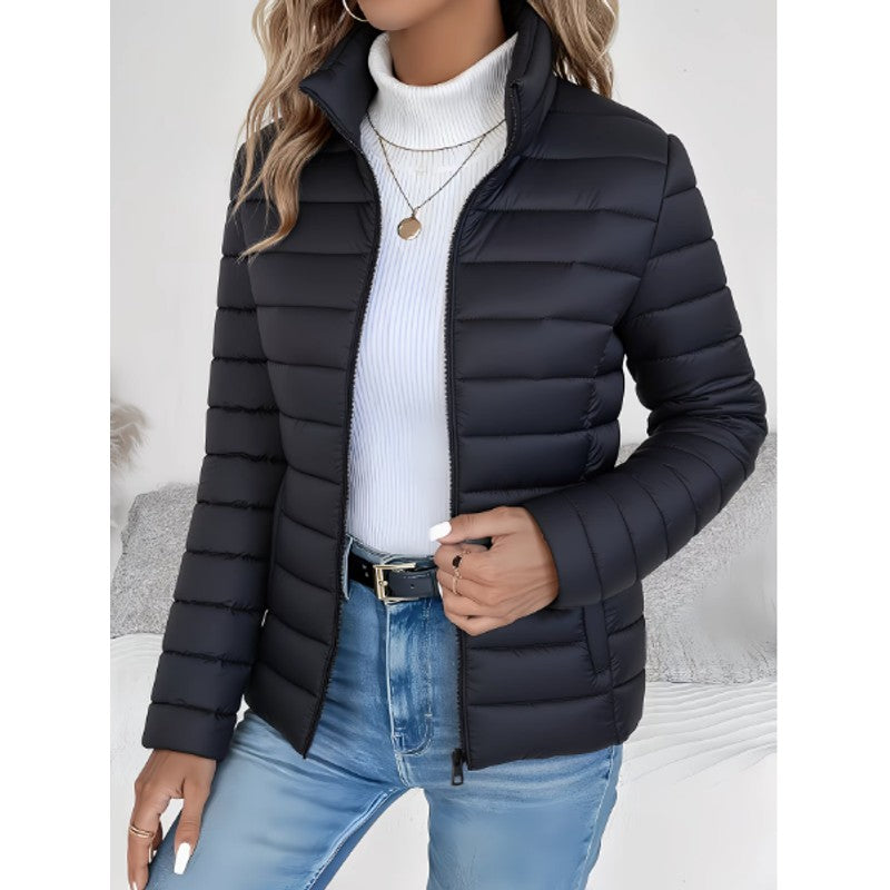 Women's Quilted Puffer Jacket - High Stand Collar