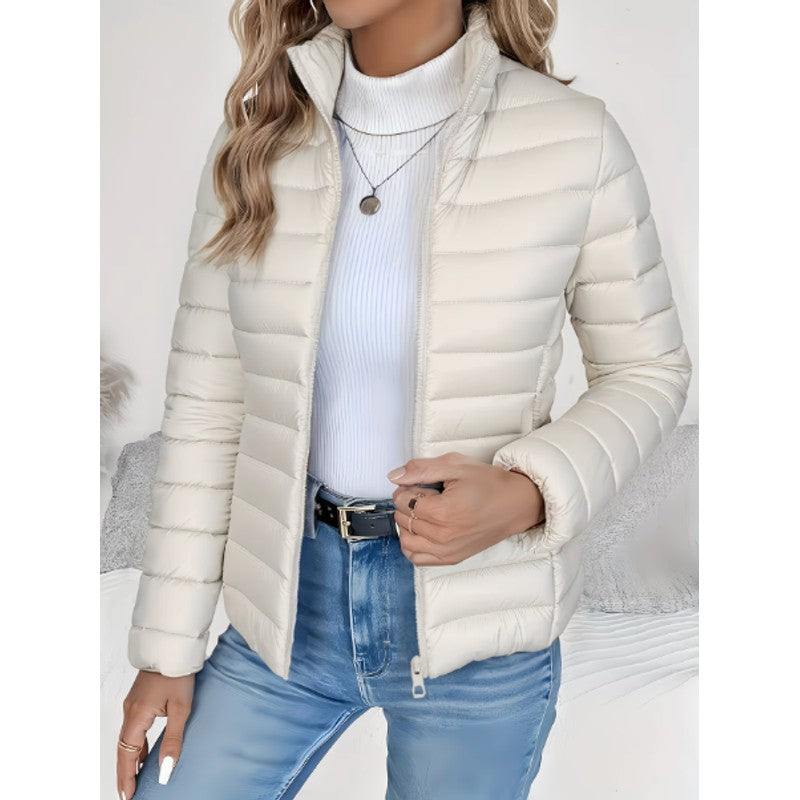 Women's Quilted Puffer Jacket - High Stand Collar