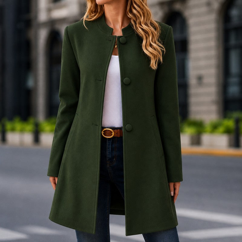 Women's Single-Breasted Coat - Stand Collar