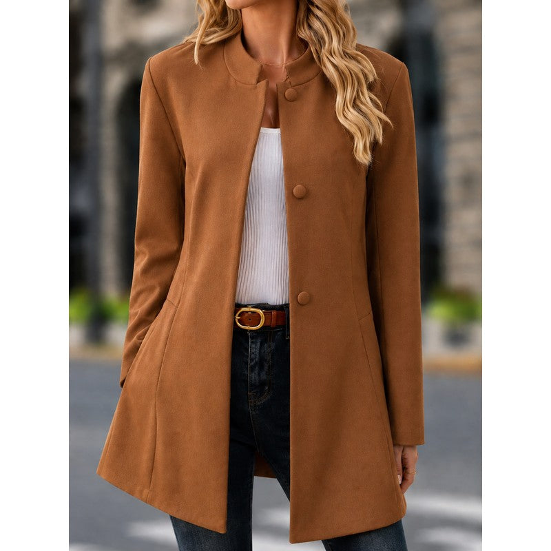 Women's Single-Breasted Coat - Stand Collar