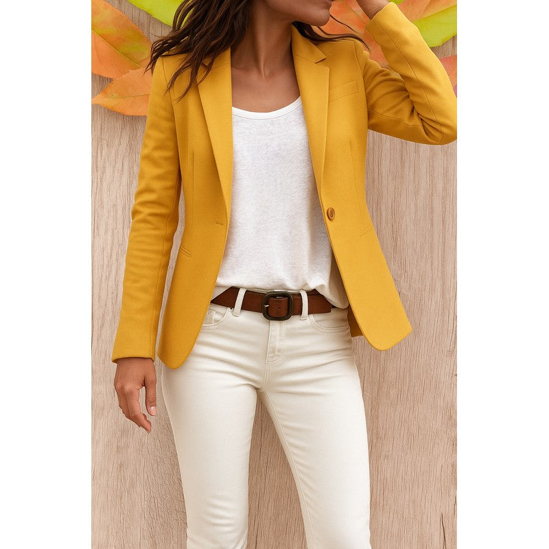 Women's Single Button Blazer - Slim Fit Long Sleeve