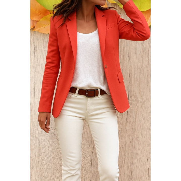 Women's Single Button Blazer - Slim Fit Long Sleeve
