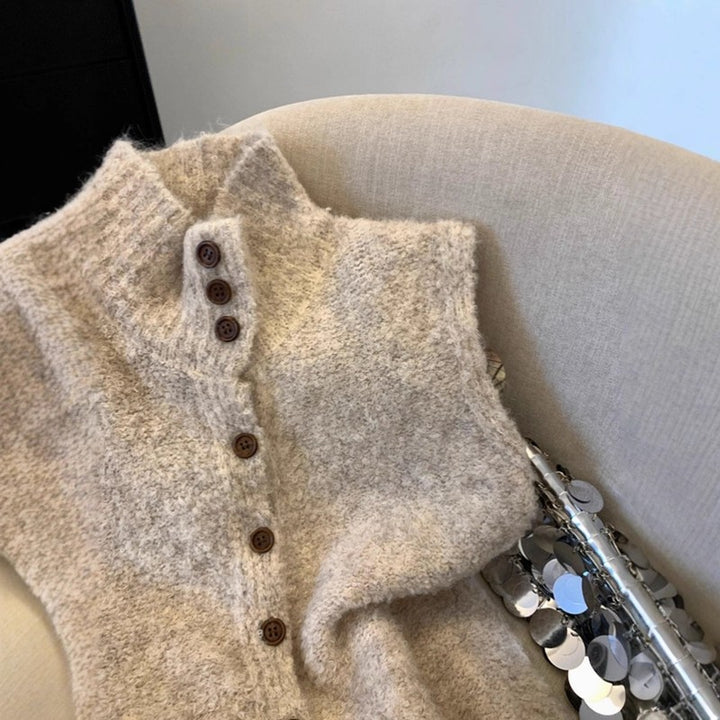 Women's Sleeveless Cardigan - Ribbed Collar
