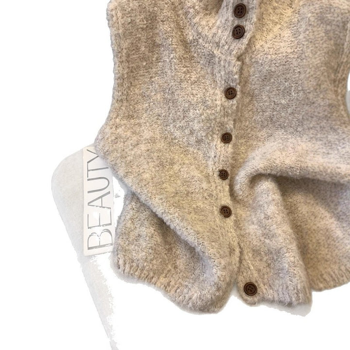 Women's Sleeveless Cardigan - Ribbed Collar