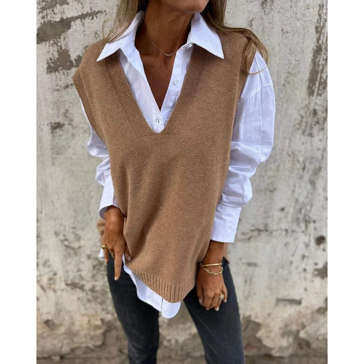 Women's Sleeveless Sweater Vest - V-Neck Ribbed Hem
