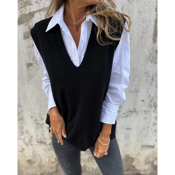 Women's Sleeveless Sweater Vest - V-Neck Ribbed Hem