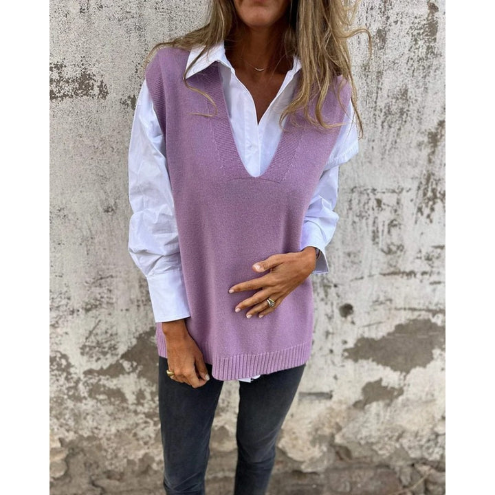 Women's Sleeveless Sweater Vest - V-Neck Ribbed Hem