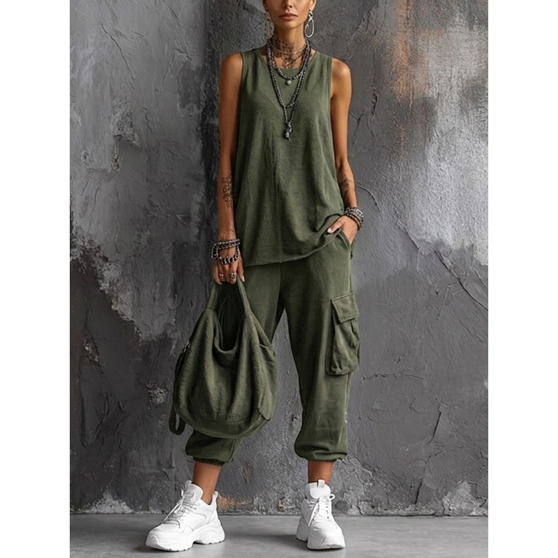 Women's Sleeveless Top and Wide Leg Pants Set