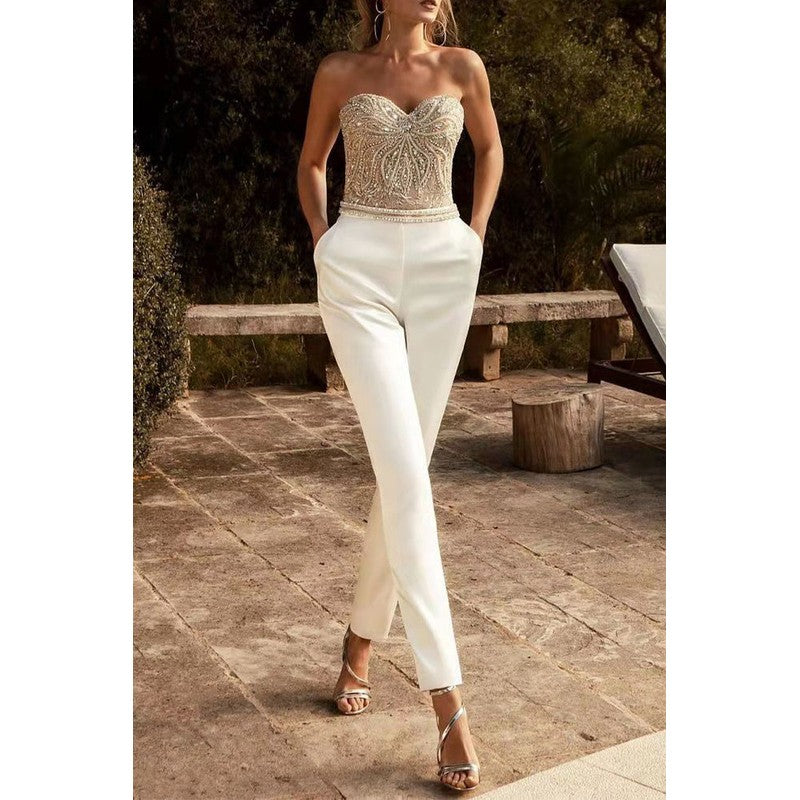 Women's Strapless Jumpsuit - White
