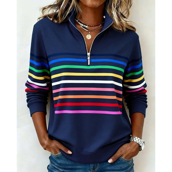 Women's Striped Pullover Sweater - Quarter Zip Neckline
