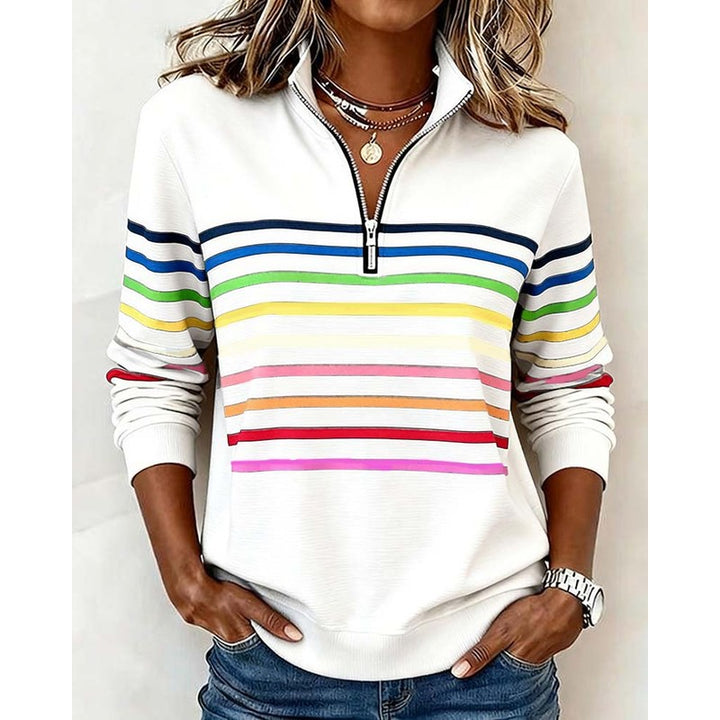 Women's Striped Pullover Sweater - Quarter Zip Neckline