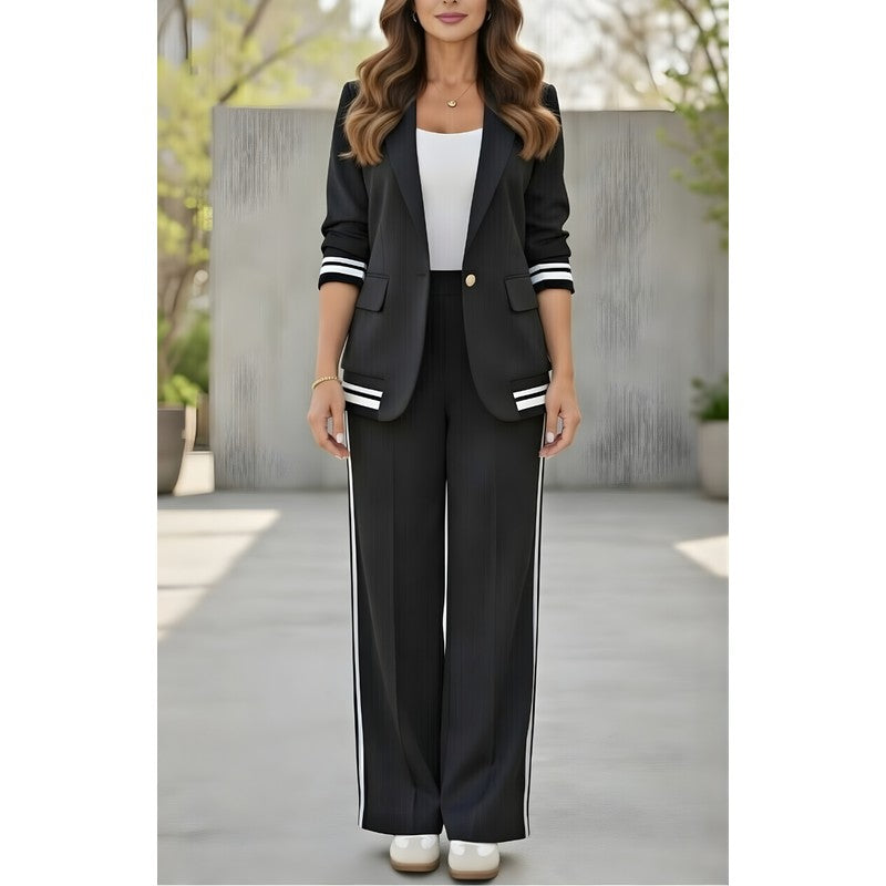 Women's Structured Blazer and Wide-Leg Trousers Set