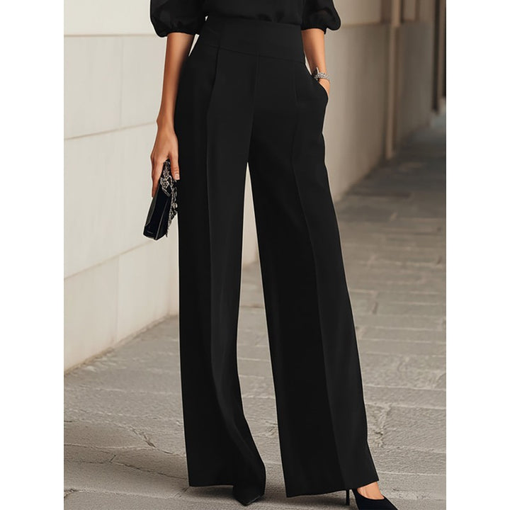 Women's Three-Piece Set - Stand Collar Blouse and Wide Leg Pants