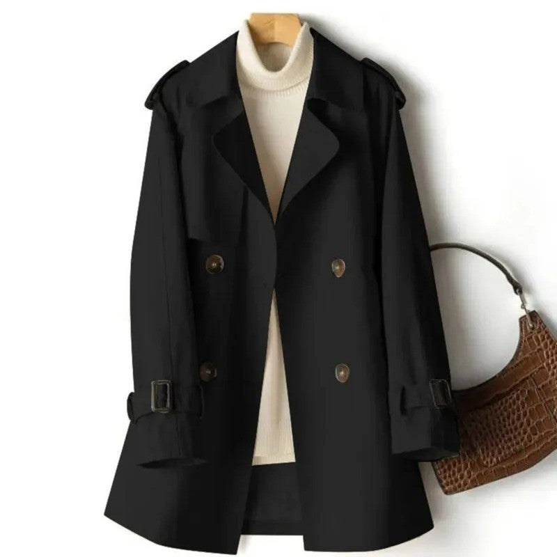 Women's Trench Coat - Double-Breasted Midi Length