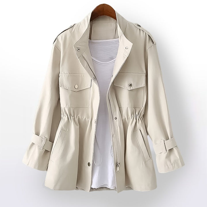 Women's Trench Coat - Relaxed Fit with Drawstring Waist