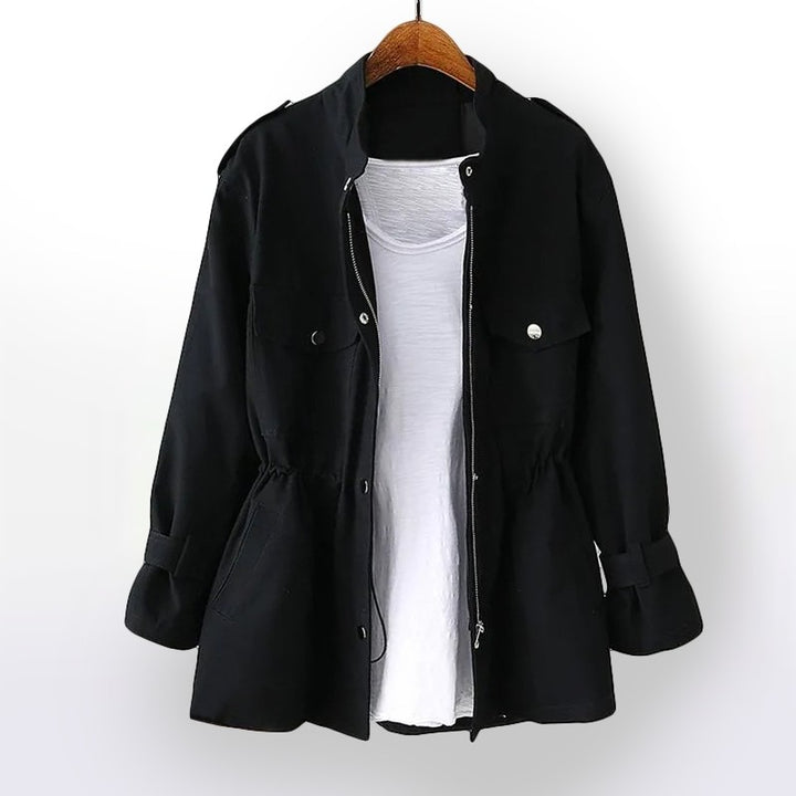 Women's Trench Coat - Relaxed Fit with Drawstring Waist