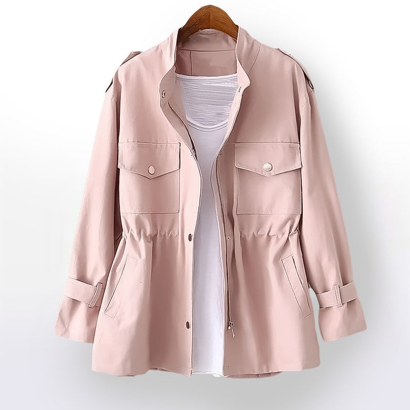 Women's Trench Coat - Relaxed Fit with Drawstring Waist