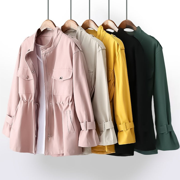 Women's Trench Coat - Relaxed Fit with Drawstring Waist