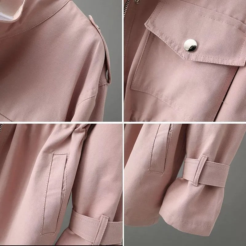 Women's Trench Coat - Relaxed Fit with Drawstring Waist