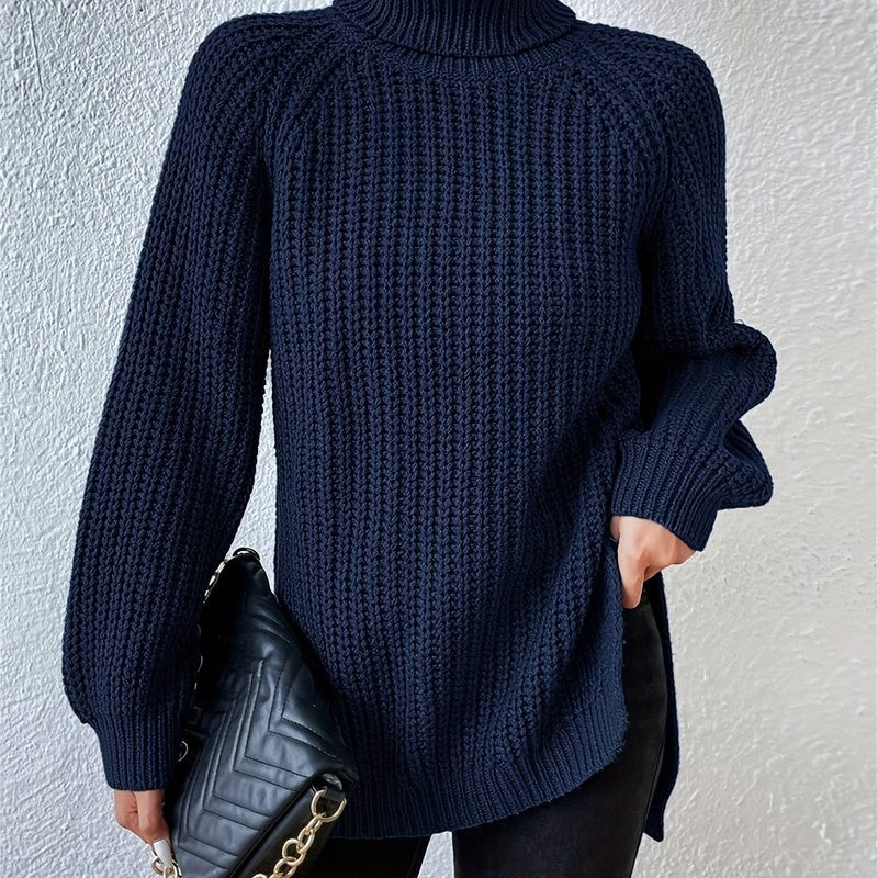 Women's Turtleneck Chunky Knit Sweater - Raglan Sleeve