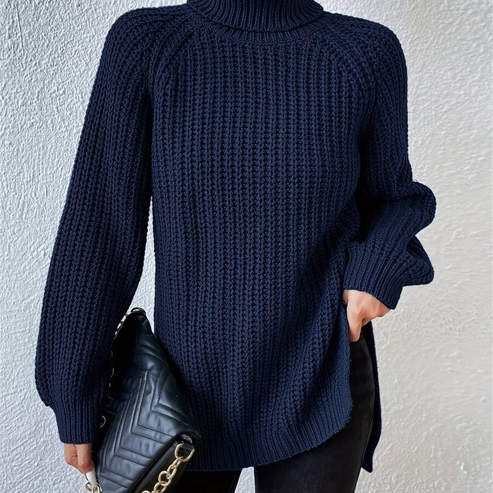 Women's Turtleneck Chunky Knit Sweater - Raglan Sleeve