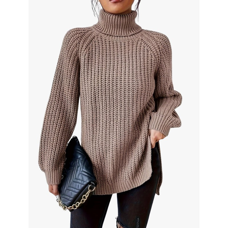 Women's Turtleneck Chunky Knit Sweater - Raglan Sleeve