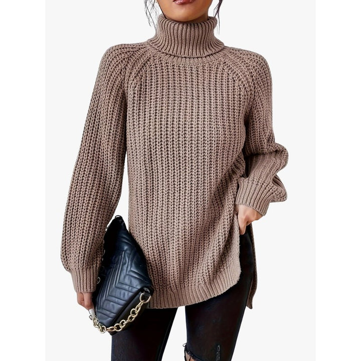 Women's Turtleneck Chunky Knit Sweater - Raglan Sleeve