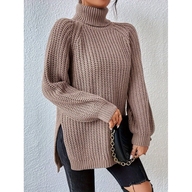 Women's Turtleneck Chunky Knit Sweater - Raglan Sleeve