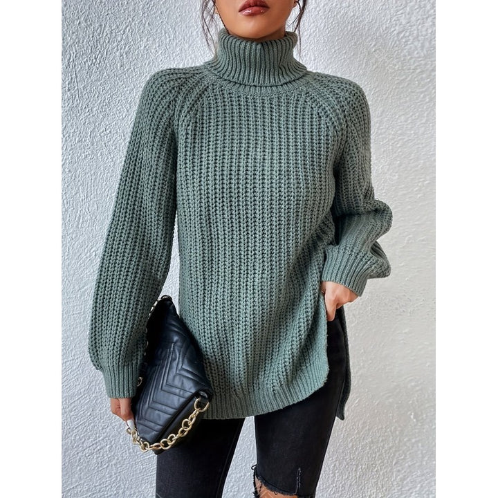 Women's Turtleneck Chunky Knit Sweater - Raglan Sleeve