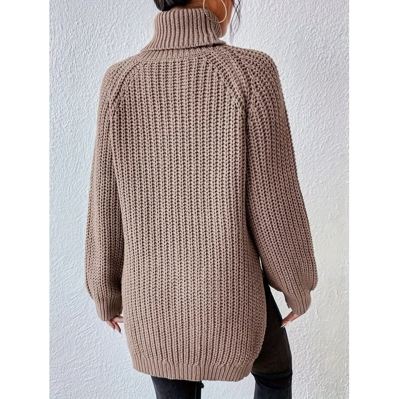 Women's Turtleneck Chunky Knit Sweater - Raglan Sleeve