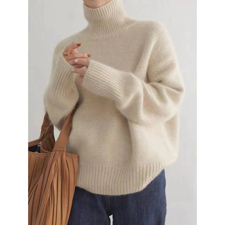 Women's Turtleneck Sweater - Oversized Ribbed Knit