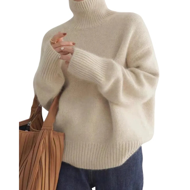 Women's Turtleneck Sweater - Oversized Ribbed Knit