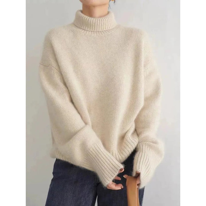 Women's Turtleneck Sweater - Oversized Ribbed Knit