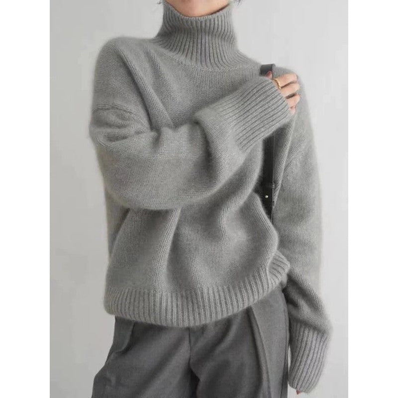 Women's Turtleneck Sweater - Oversized Ribbed Knit