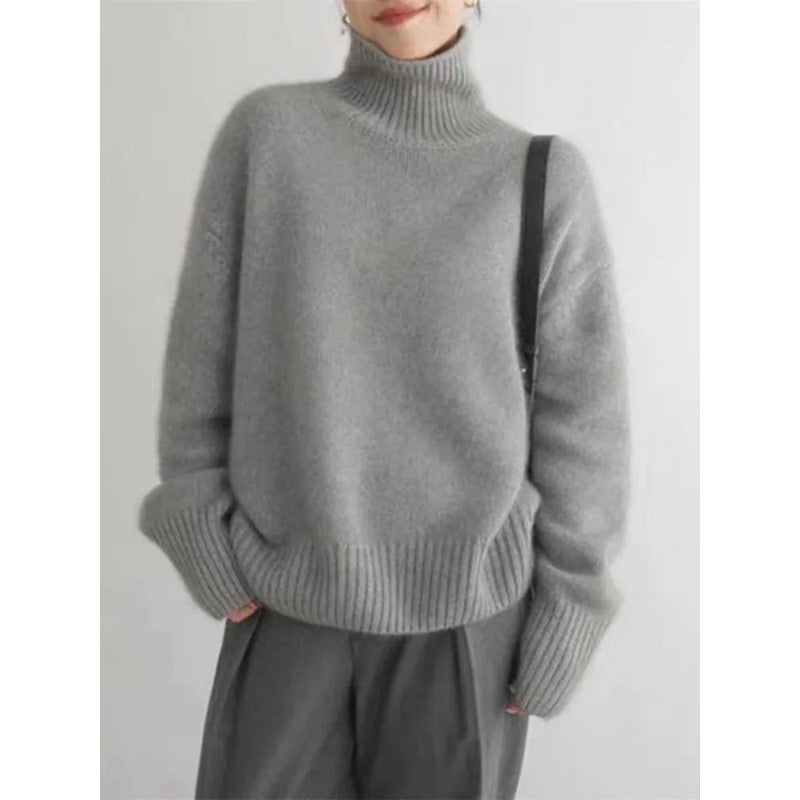 Women's Turtleneck Sweater - Oversized Ribbed Knit