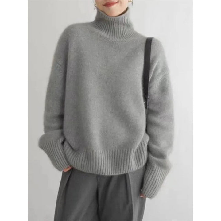 Women's Turtleneck Sweater - Oversized Ribbed Knit