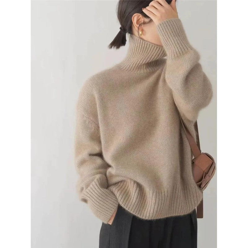 Women's Turtleneck Sweater - Oversized Ribbed Knit