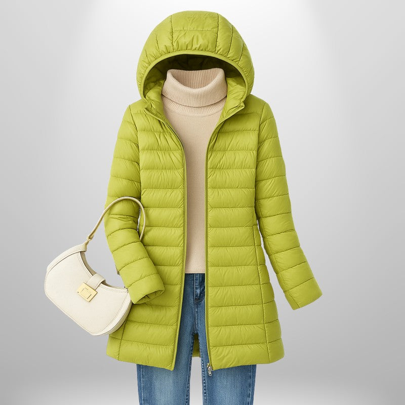 Women's Ultralight Quilted Jacket - Mid-Length with Hood