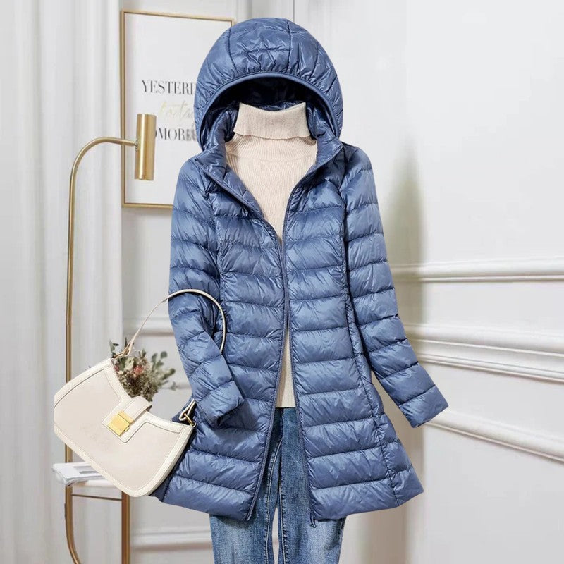 Women's Ultralight Quilted Jacket - Mid-Length with Hood