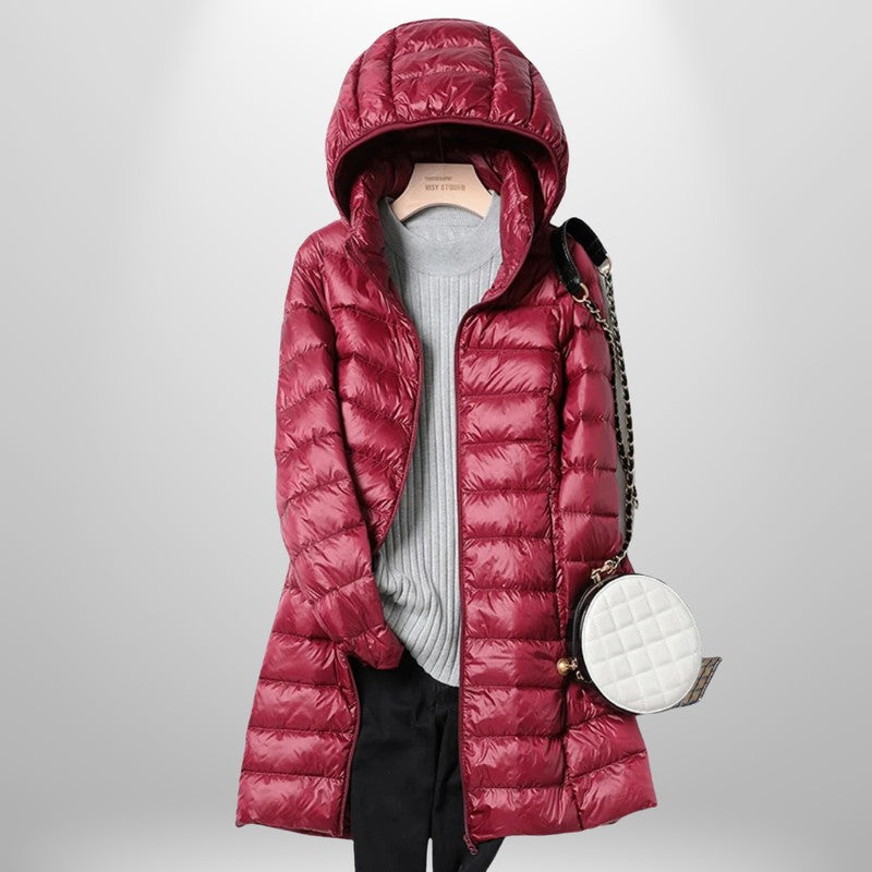 Women's Ultralight Quilted Jacket - Mid-Length with Hood