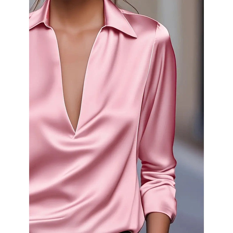 Women's V-Neck Blouse - Shirt Collar
